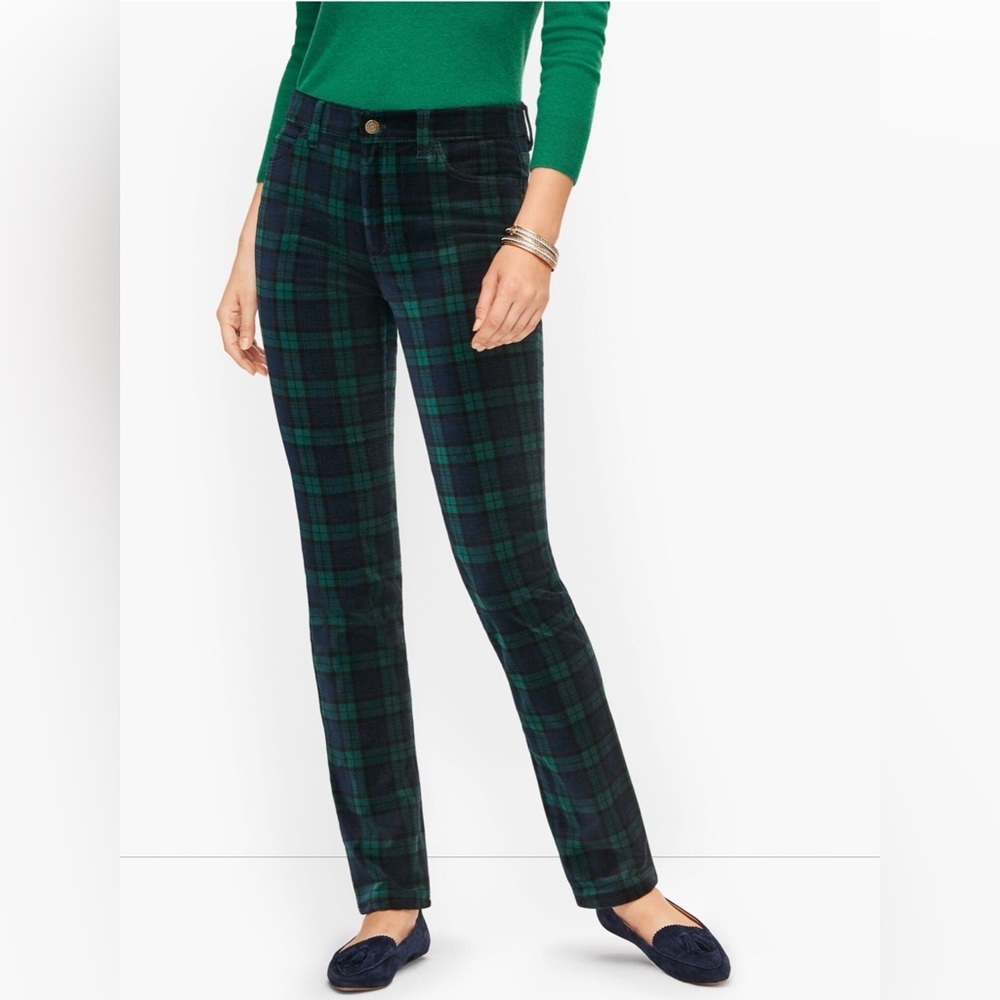 Velveteen straight leg Black watch Tartan Plaid pants Women’s size 10P Talbots